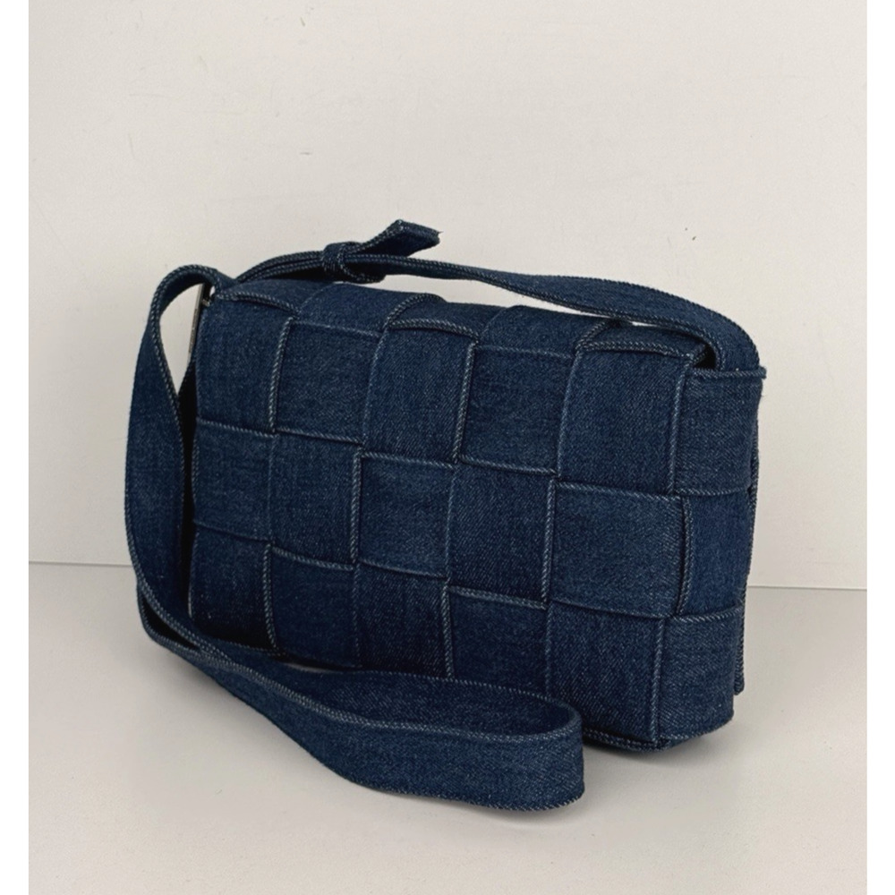 Bottega Veneta Cassette Crossbody Bag in Blue Denim Intrecciato Regular C3